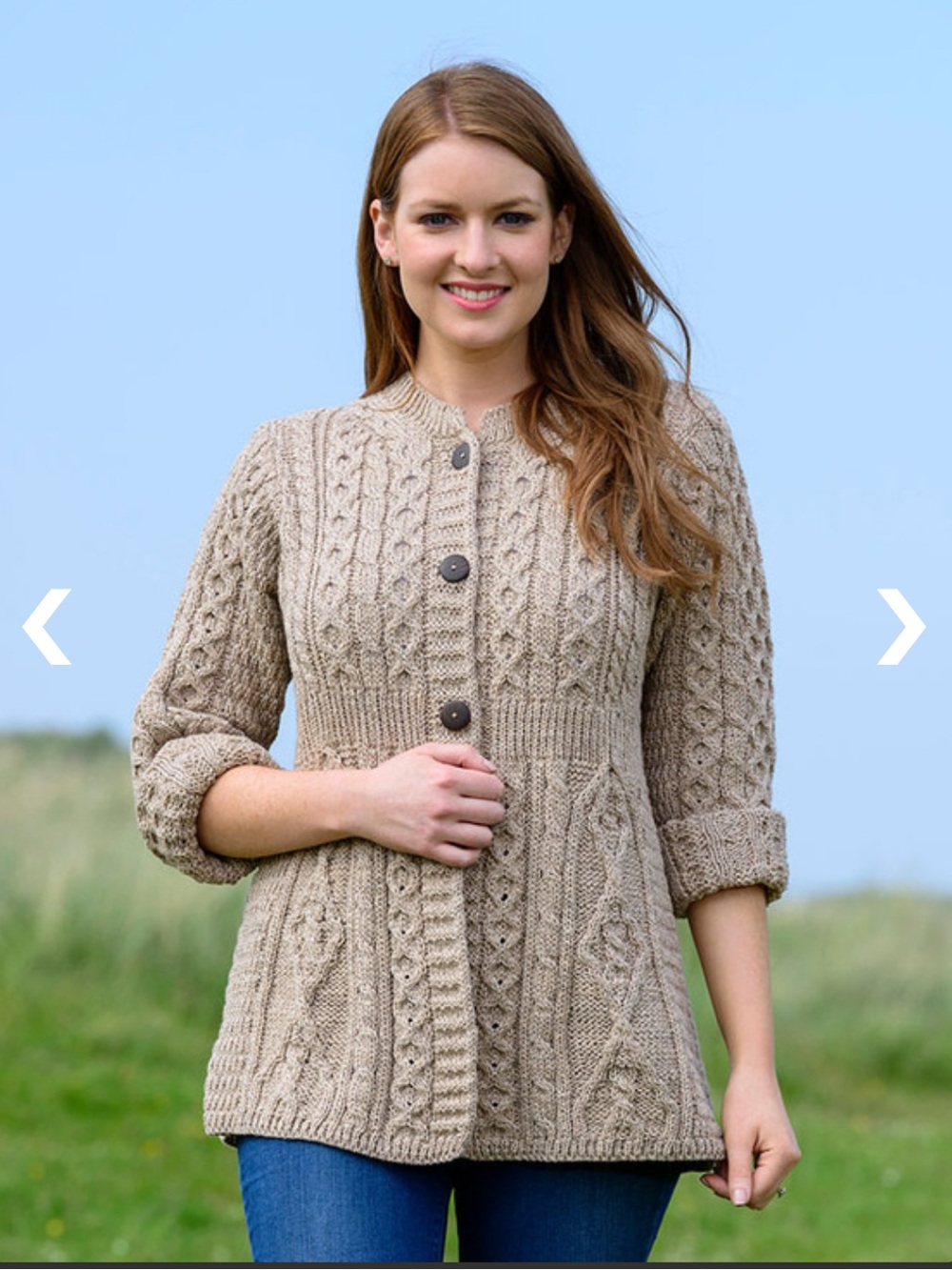 ARAN Women's Merino Wool A-Line Fit Cardigan Sweater Size XXL off-white Ireland - Picture 15 of 15